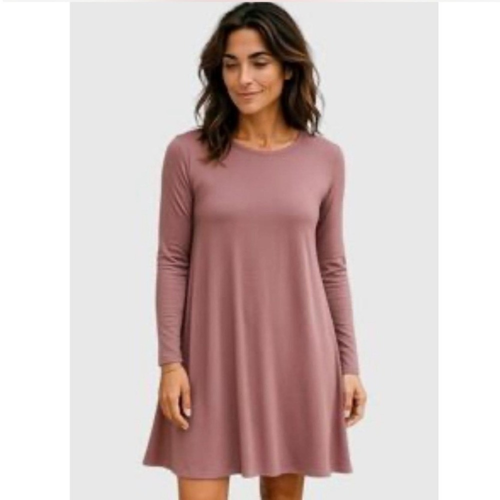 Free Fly Dress Bamboo Journey All Day M Mauve Long Sleeve Swing Soft Lightweight